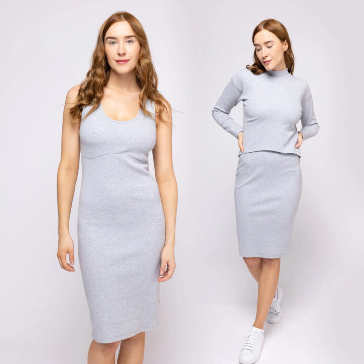 Ensemble robe et haut assortis gris pour femme (2 pcs.)