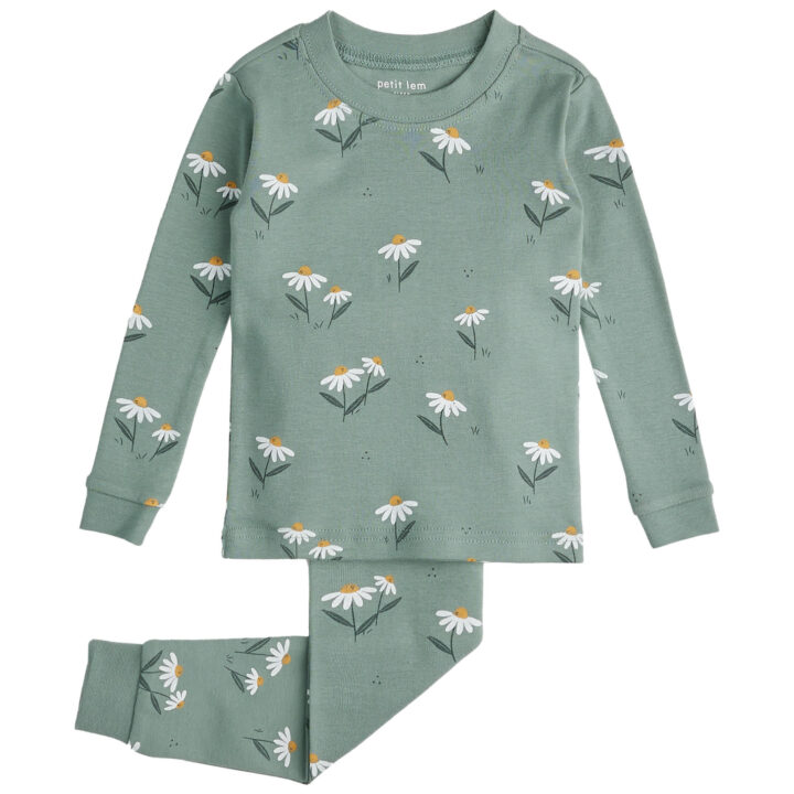 PETIT LEM - Ensemble pyjama vert à imprimés de marguerites