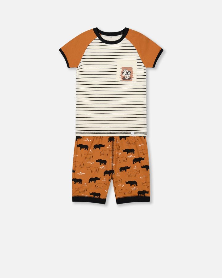DEUX PAR DEUX - Ensemble pyjama court deux-pièces caramel imprimé rhinocéros