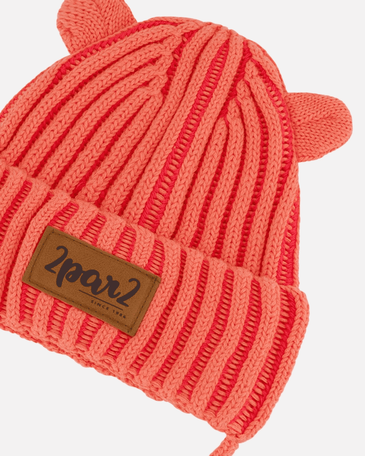 DEUX PAR DEUX - Tuque en tricot avec oreilles - Corail – Image 4