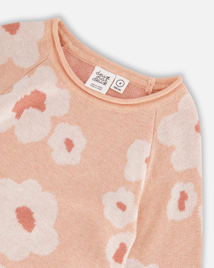 DEUX PAR DEUX - Robe en tricot jaquard rose pâle à fleurs rétro – Image 3