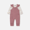 DEUX PAR DEUX - Ensemble cache-couche beige chiné imprimé renards et salopette en pointelle bois de rose en coton biologique