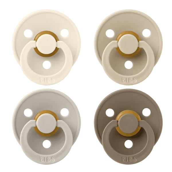 BIBS - Paquet de 4 Suces Pacifier en latex, Ivoire/Sable/Vanille/Chêne foncé, Taille 2