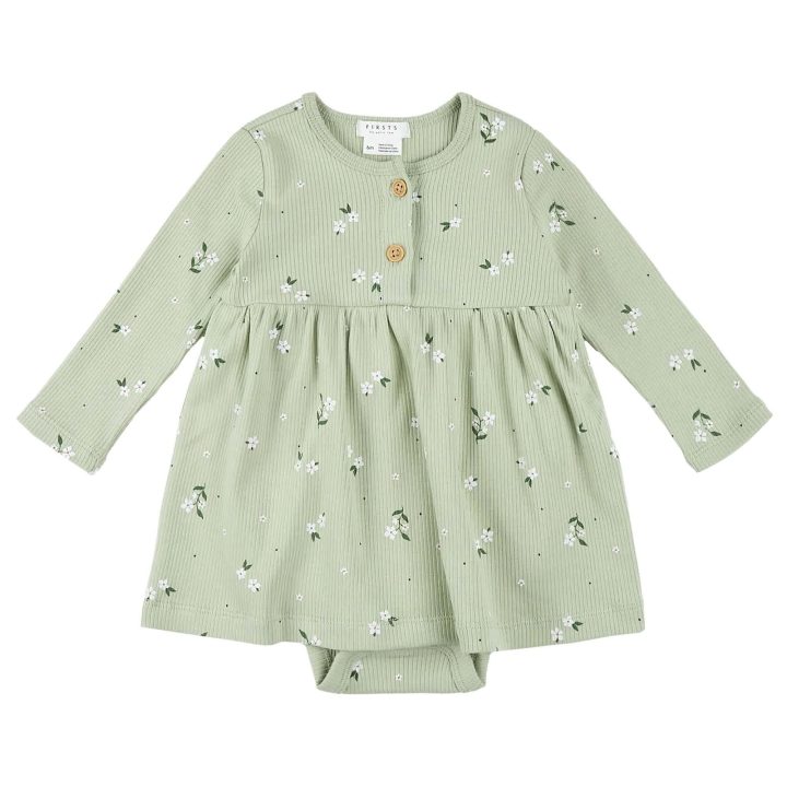 PETIT LEM - Robe cache-couche côtelé fleuri, vert