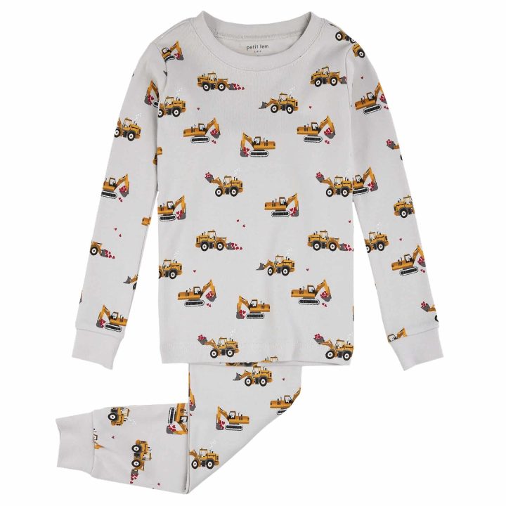 PETIT LEM - Ensemble de pyjama côtelé gris à imprimé de camion de la Saint-Valentin