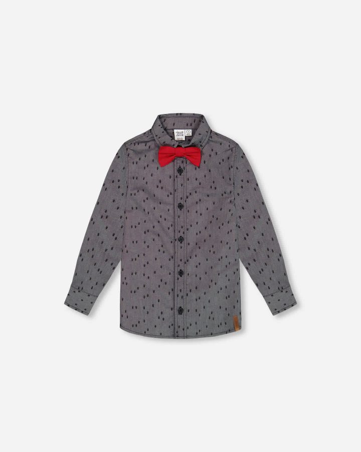 DEUX PAR DEUX - Chemise en chambray gris imprimé de sapins avec noeud papillon
