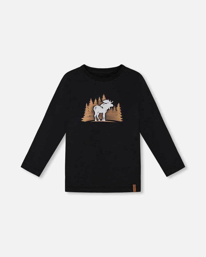 DEUX PAR DEUX - T-shirt noir avec imprimé orignal