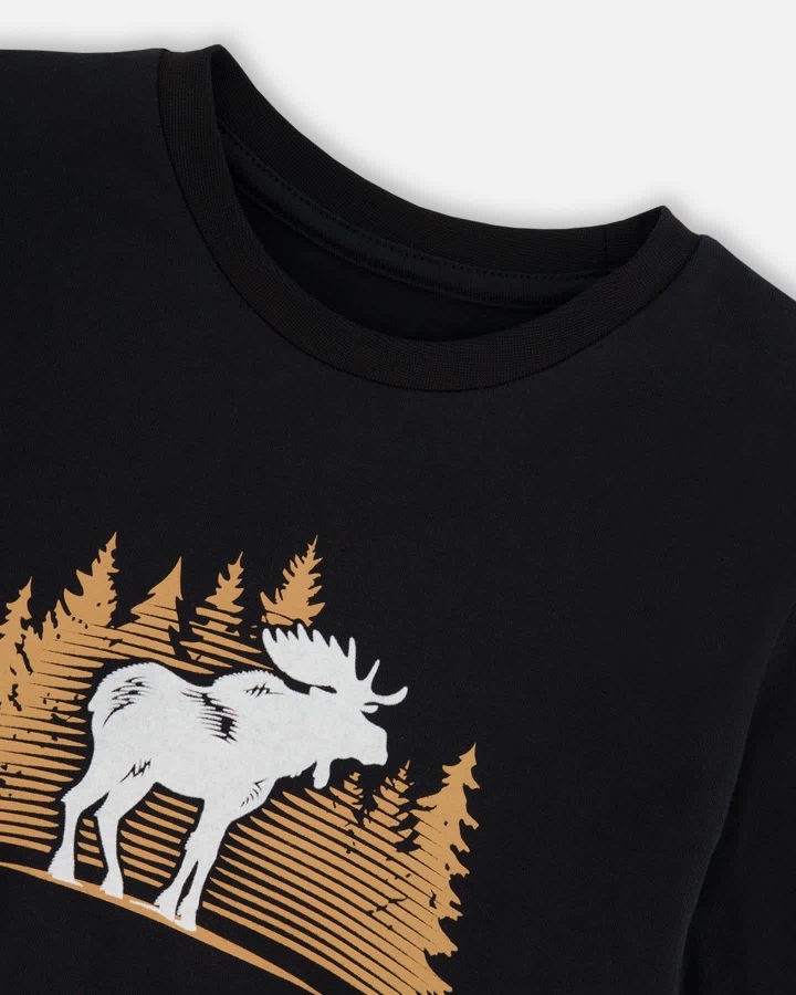 DEUX PAR DEUX - T-shirt noir avec imprimé orignal – Image 4