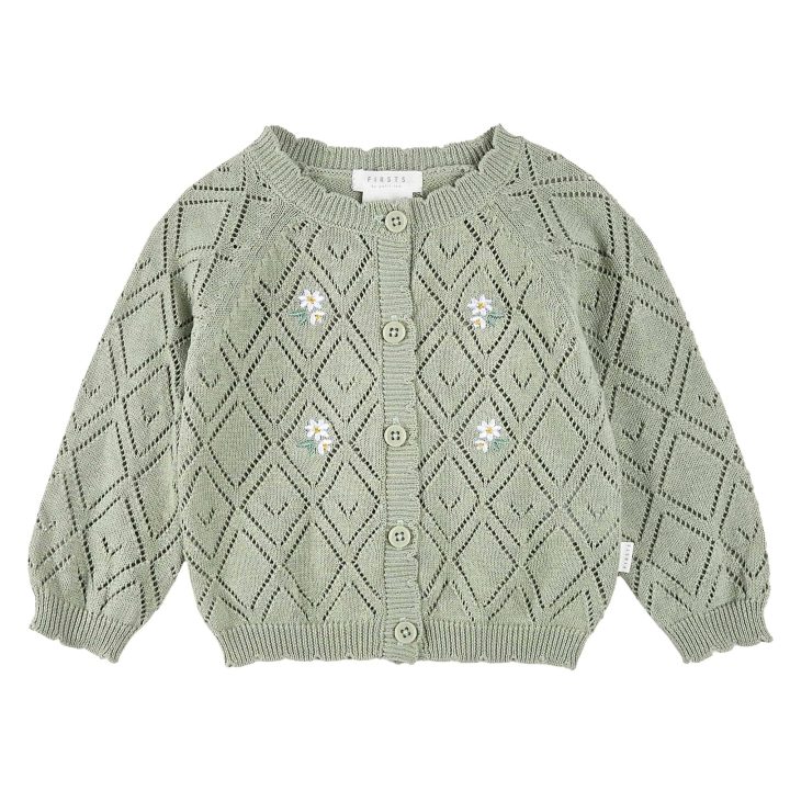 PETIT LEM - Cardigan sauge en pointelle