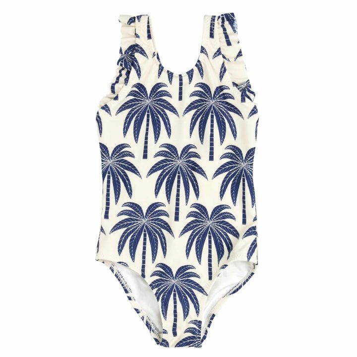 MILES - Maillot de bain beige à imprimés palmiers
