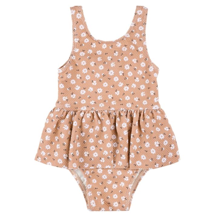 PETIT LEM - Maillot de bain à jupe rose à imprimés marguerites