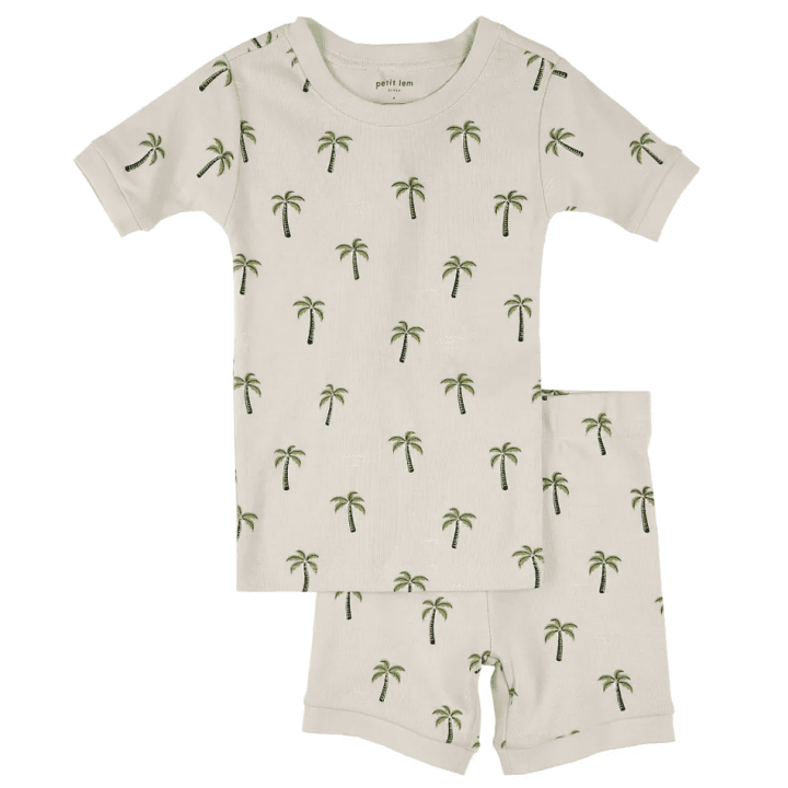 PETIT LEM - Ensemble pyjama été crèmel à imprimé palmiers