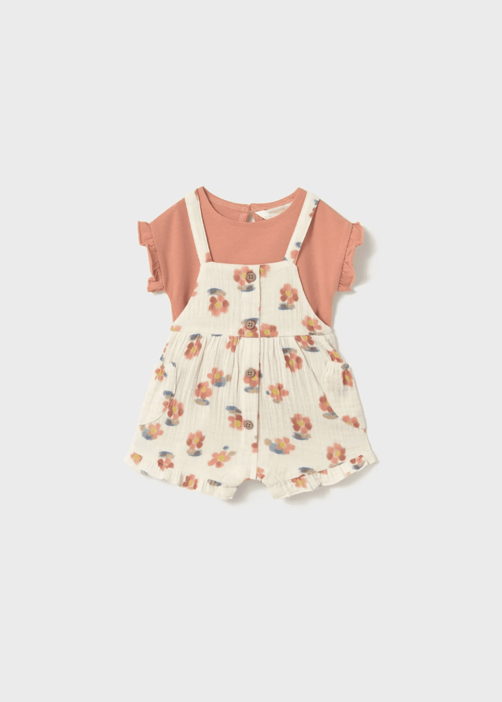 MAYORAL - Ensemble salopette fleuri, pêche