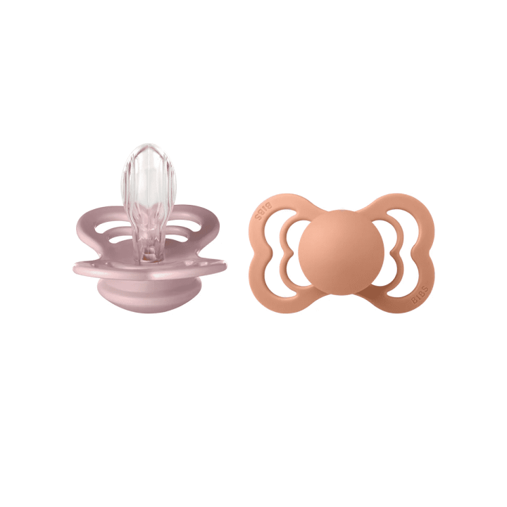 BIBS – Paquet de 2 Suces Suprême en silicone (Symétrique), Pêche / Prune